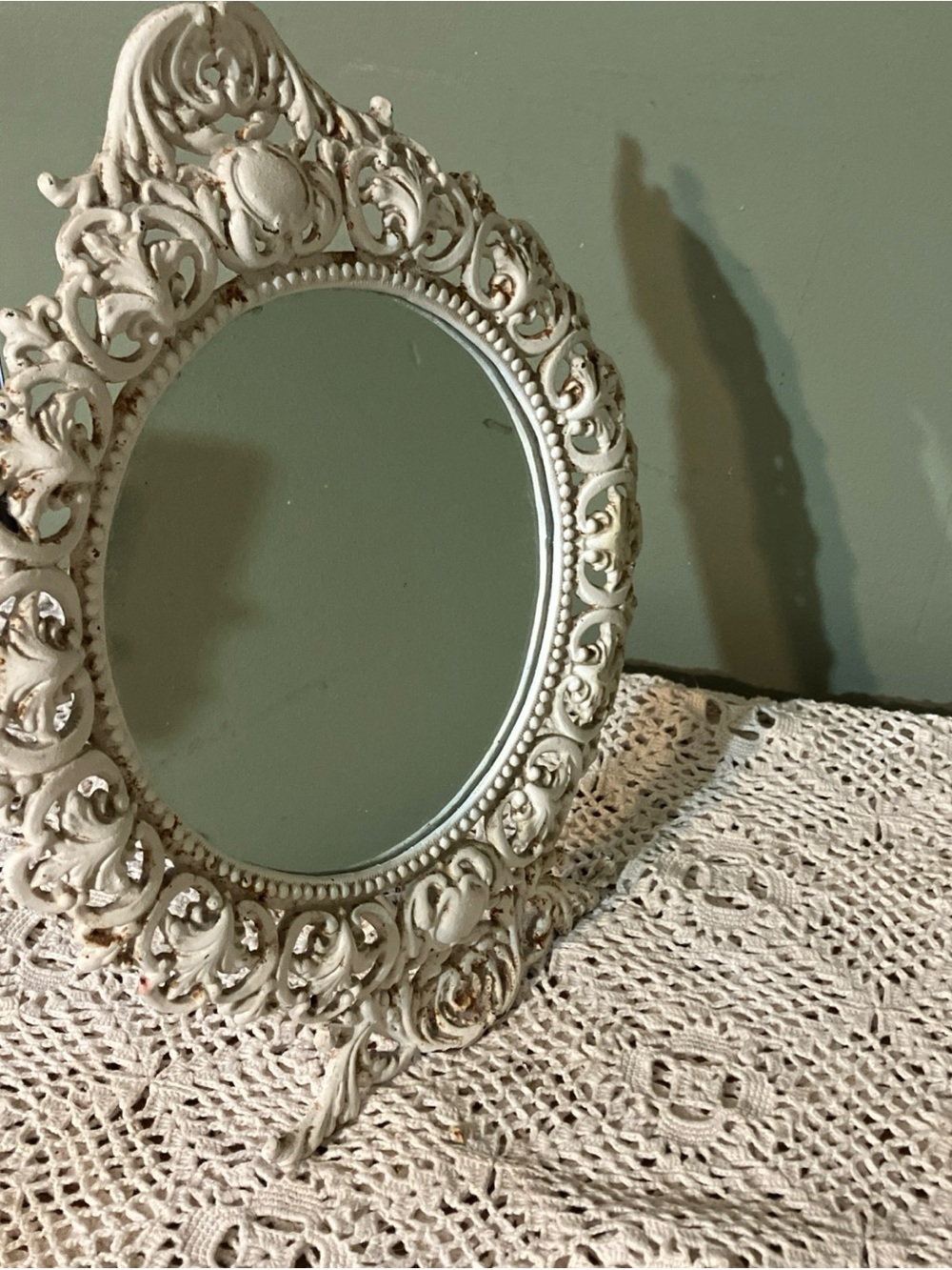 Ornate Vintage Vanity Mirror Cast Metal Frame Decorative Stand
